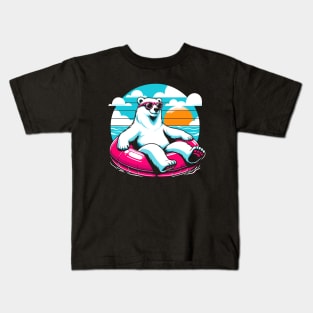 Pool Party White Bear Pink Float Novelty Funny Bear Kids T-Shirt